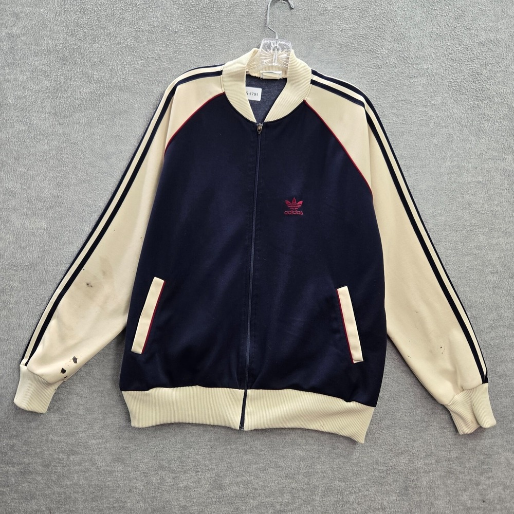 VINTAGE Adidas Men Jacket XL Blue Track 80s Full Zip Logo Trefoil ROC READ